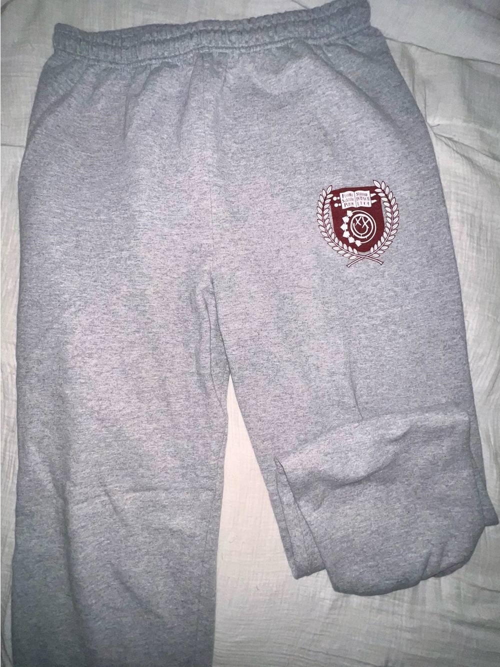 Official Blink 182 Merch - Gray Sweatpants with Crest Logo
